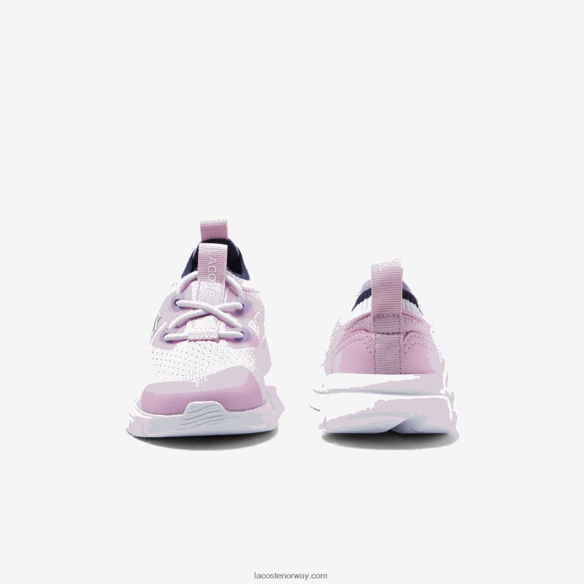 Lacoste run spin strikke tekstil farge kontrast joggesko 4J4X0T2982 rosa og hvit f50 spedbarn