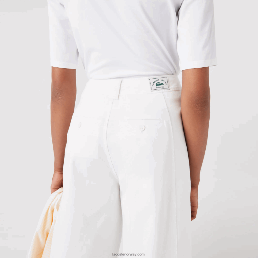 Lacoste Gabardinbukser i bomull 4J4X0T2653 hvit 70v kvinner