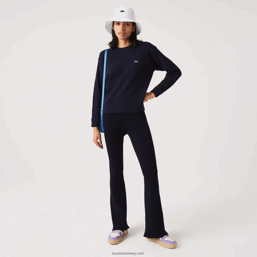Lacoste sømløse ribbestrikkede leggings 4J4X0T2561 marineblå 166 kvinner