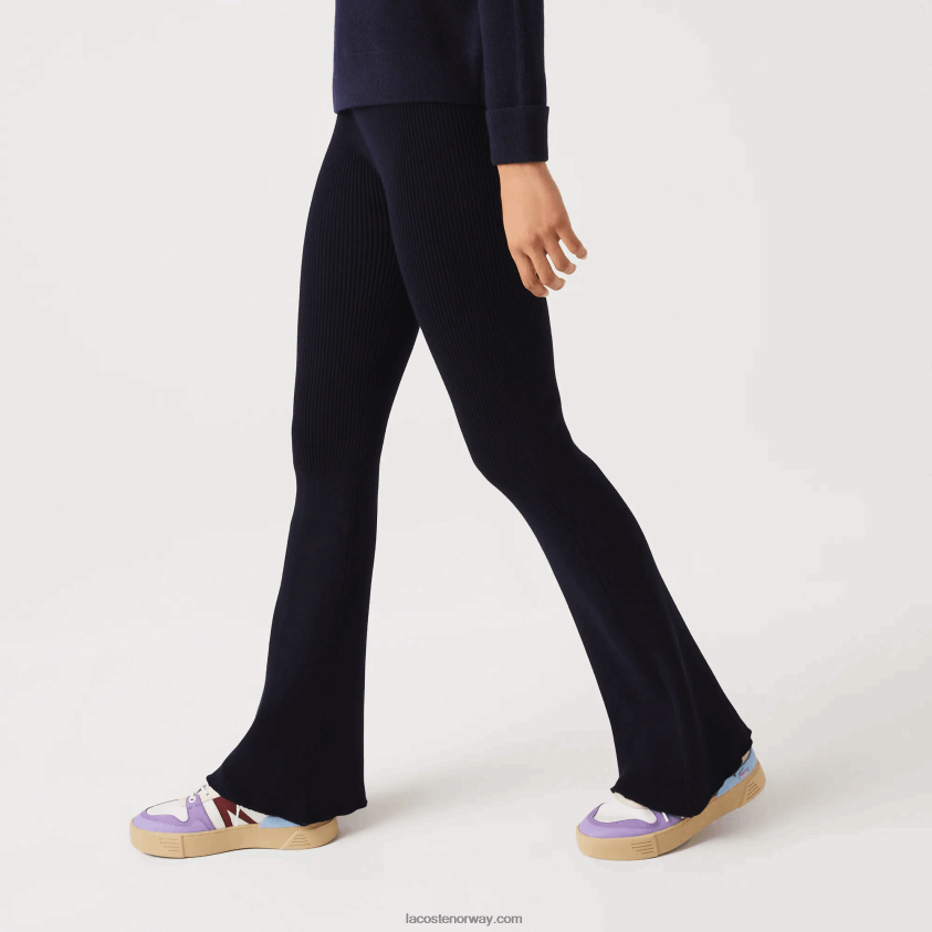 Lacoste sømløse ribbestrikkede leggings 4J4X0T2561 marineblå 166 kvinner