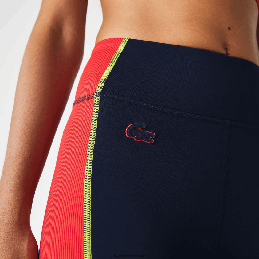 Lacoste sport-leggings med strikkeeffekt i fargeblokk 4J4X0T2532 marineblå rød 4xh kvinner