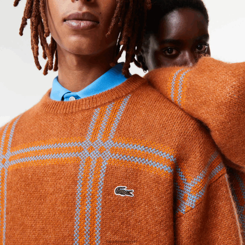 Lacoste genser i tartanmønster med avslappet passform 4J4X0T1426 brun blå oransje vn2 kvinner