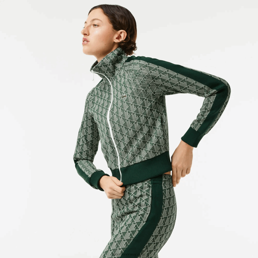 Lacoste genser med glidelås i monogram med normal passform 4J4X0T2537 grønn beige 7m4 kvinner