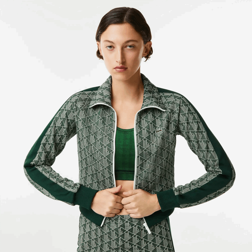 Lacoste genser med glidelås i monogram med normal passform 4J4X0T2537 grønn beige 7m4 kvinner