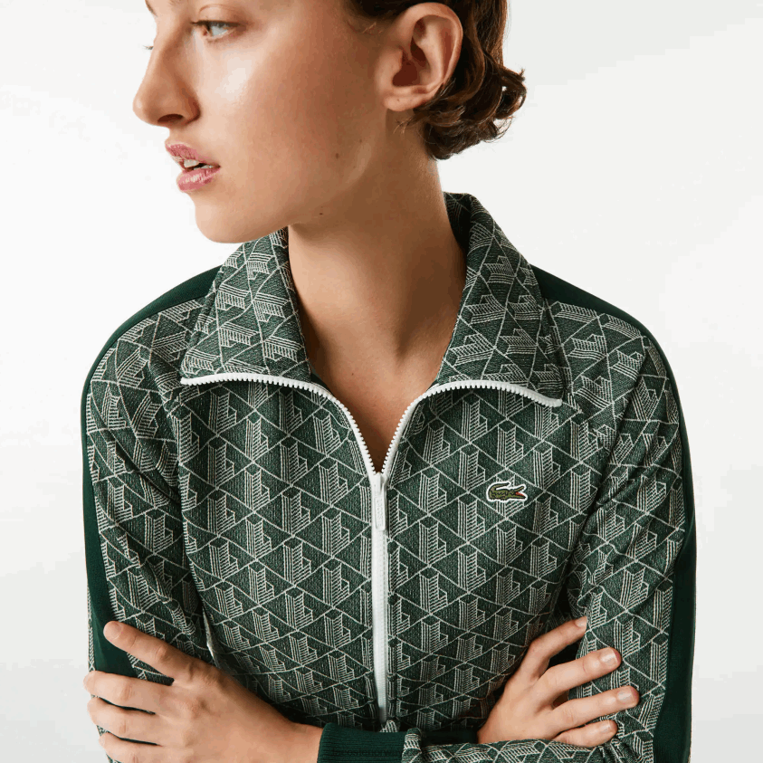Lacoste genser med glidelås i monogram med normal passform 4J4X0T2537 grønn beige 7m4 kvinner