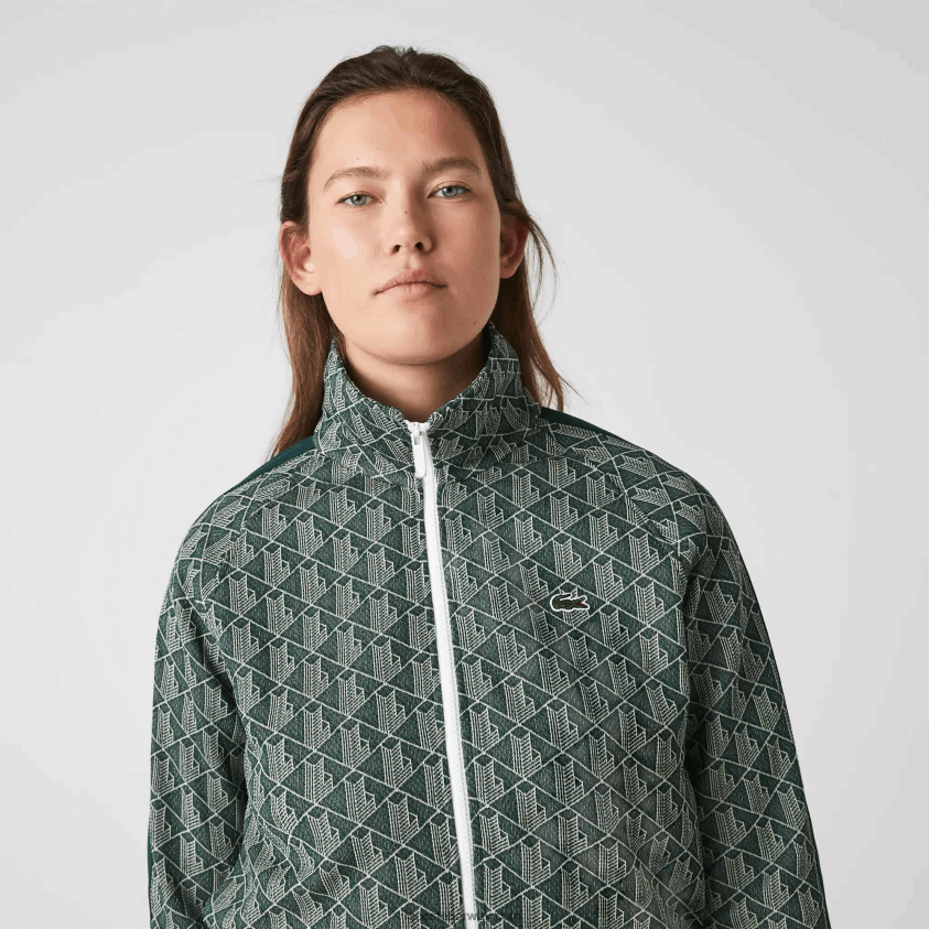 Lacoste genser med glidelås i monogram med normal passform 4J4X0T2537 grønn beige 7m4 kvinner