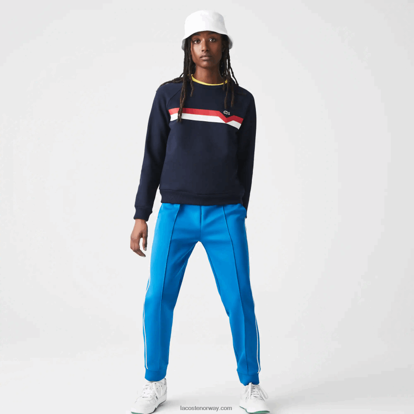 Lacoste laget i Frankrike colorblock genser i økologisk bomull 4J4X0T2607 marineblå hvit rød tre kvinner