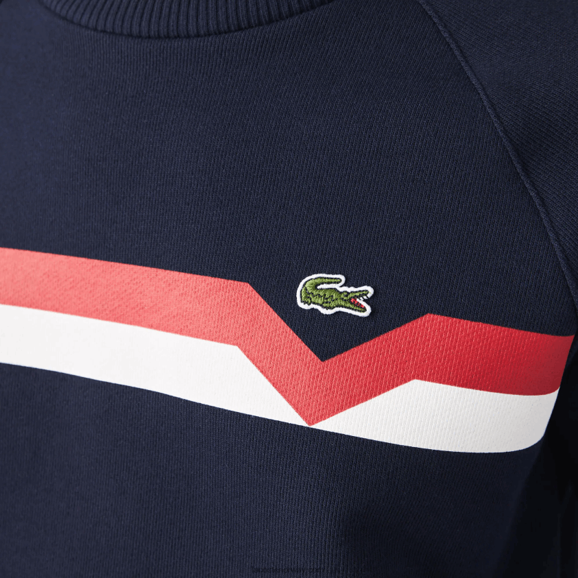 Lacoste laget i Frankrike colorblock genser i økologisk bomull 4J4X0T2607 marineblå hvit rød tre kvinner