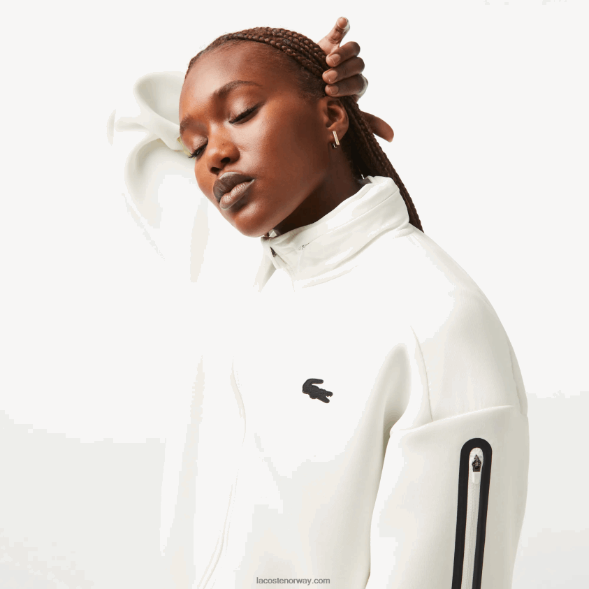 Lacoste sport sweatshirt med løs passform med glidelås 4J4X0T2381 hvit 70v kvinner