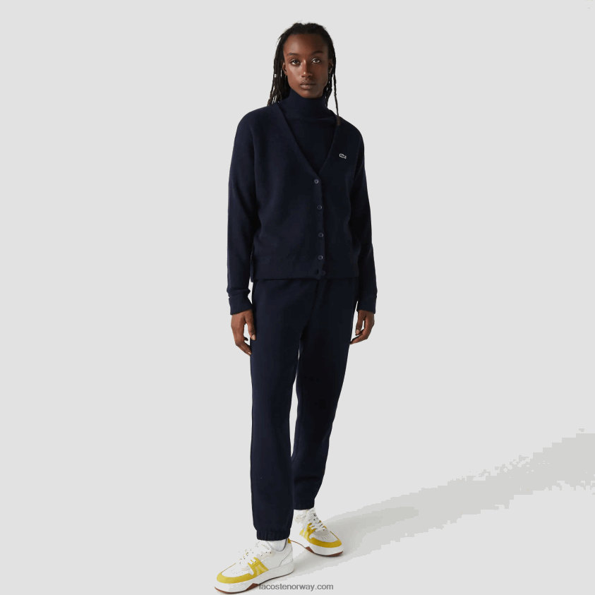 Lacoste ullcardigan med v-hals 4J4X0T2641 marineblå 166 kvinner