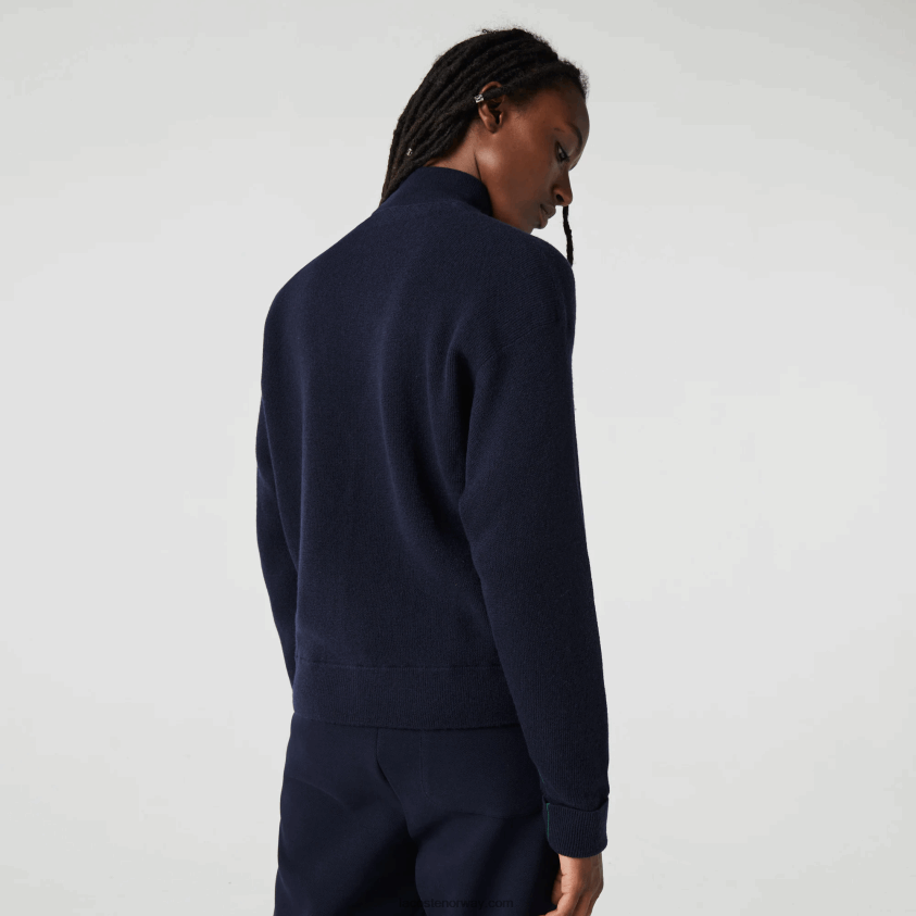 Lacoste ullcardigan med v-hals 4J4X0T2641 marineblå 166 kvinner