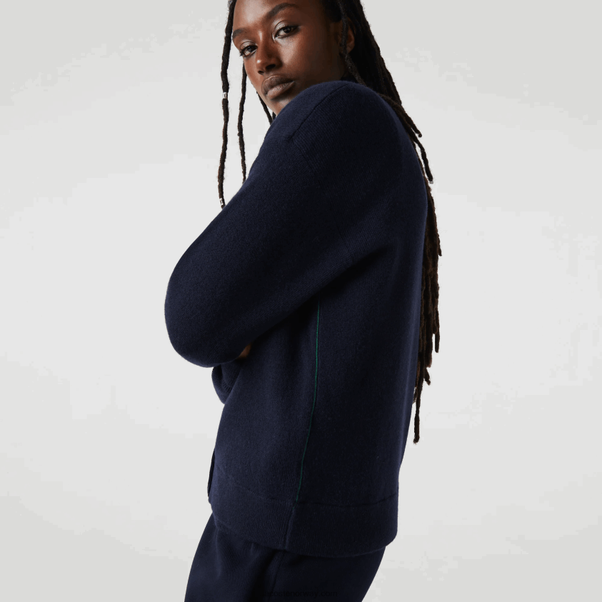 Lacoste ullcardigan med v-hals 4J4X0T2641 marineblå 166 kvinner