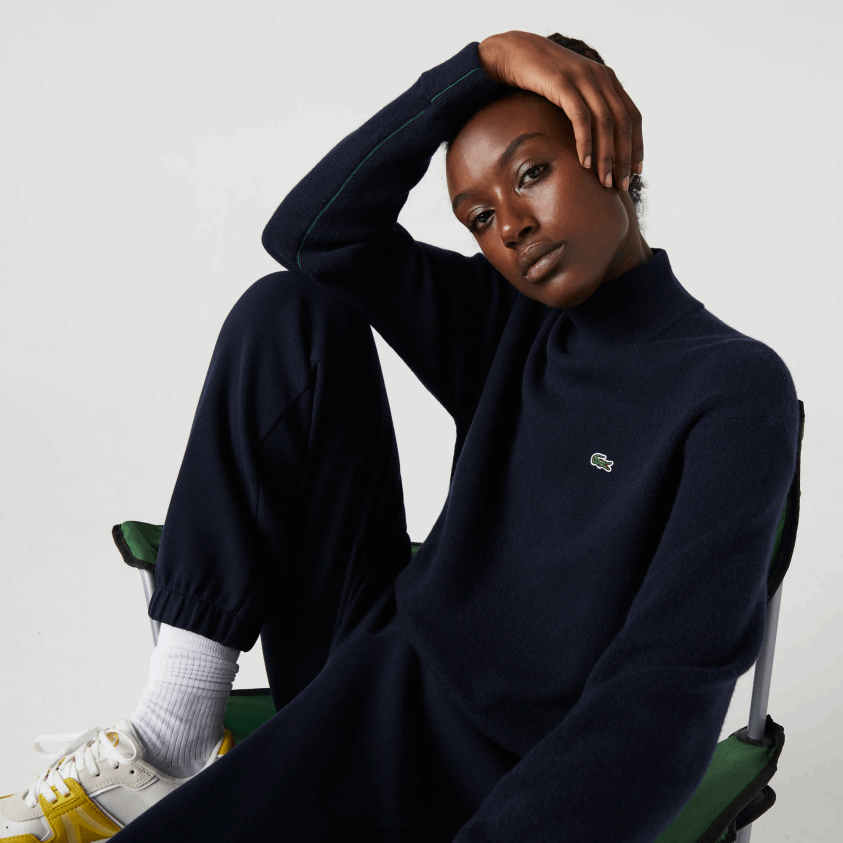 Lacoste ullgenser med høy hals 4J4X0T2650 marineblå 166 kvinner