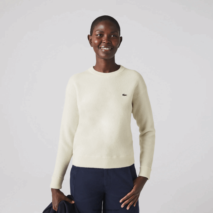 Lacoste ullgenser med rund hals 4J4X0T2640 hvit 70v kvinner