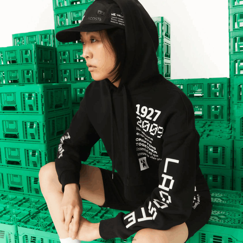 lacoste x minecraft hettegenser i overdimensjonert fleece 4J4X0T2585 svart 031 kvinner