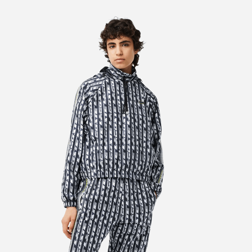 Lacoste oversized treningsjakke med hette 4J4X0T2437 svart blå hvit zi8 kvinner