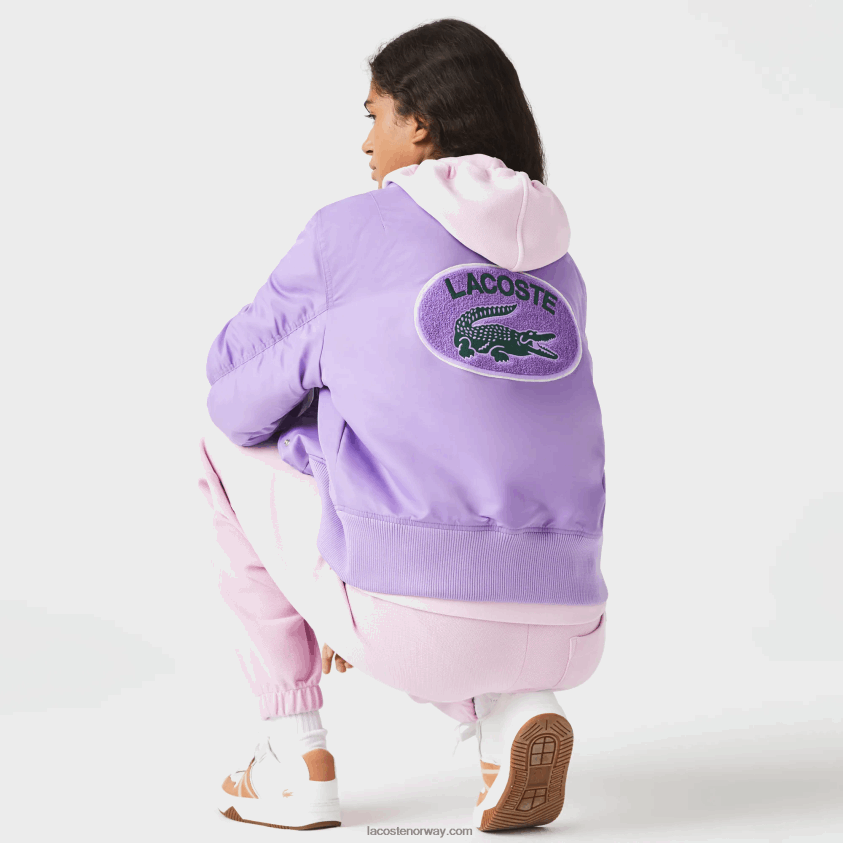 Lacoste vattert bomberjakke i nylon 4J4X0T2624 lilla gfu kvinner