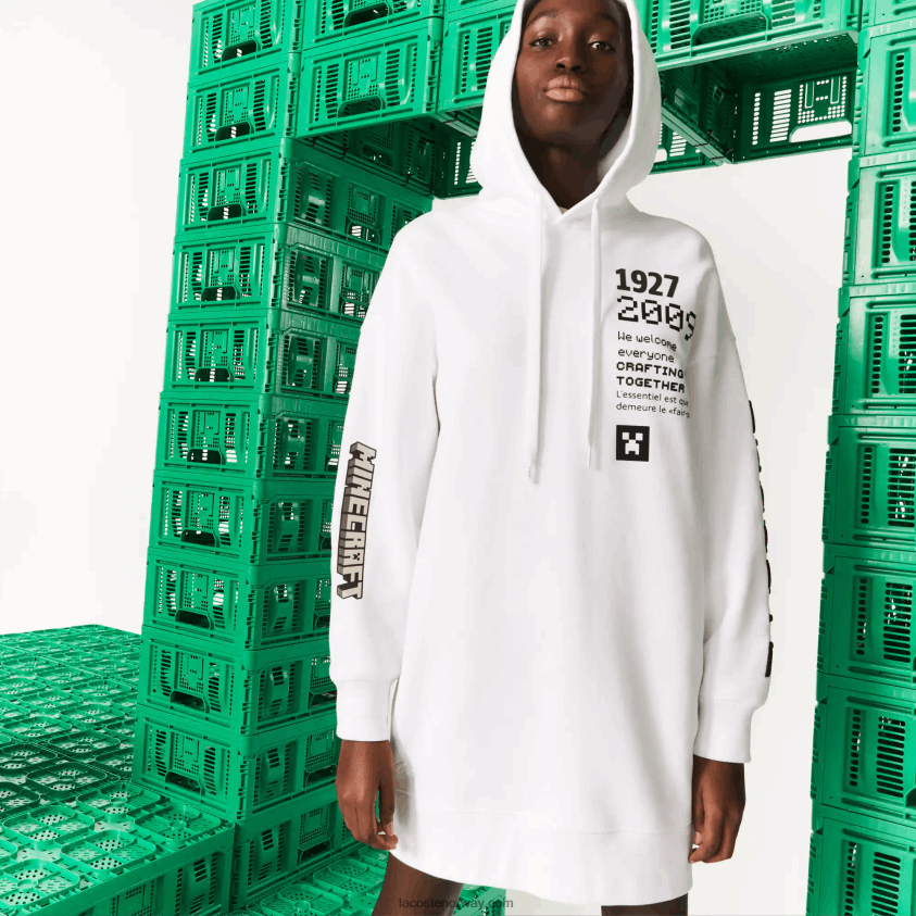 Lacoste live x minecraft hettegenser i økologisk fleece 4J4X0T2521 hvit 001 kvinner