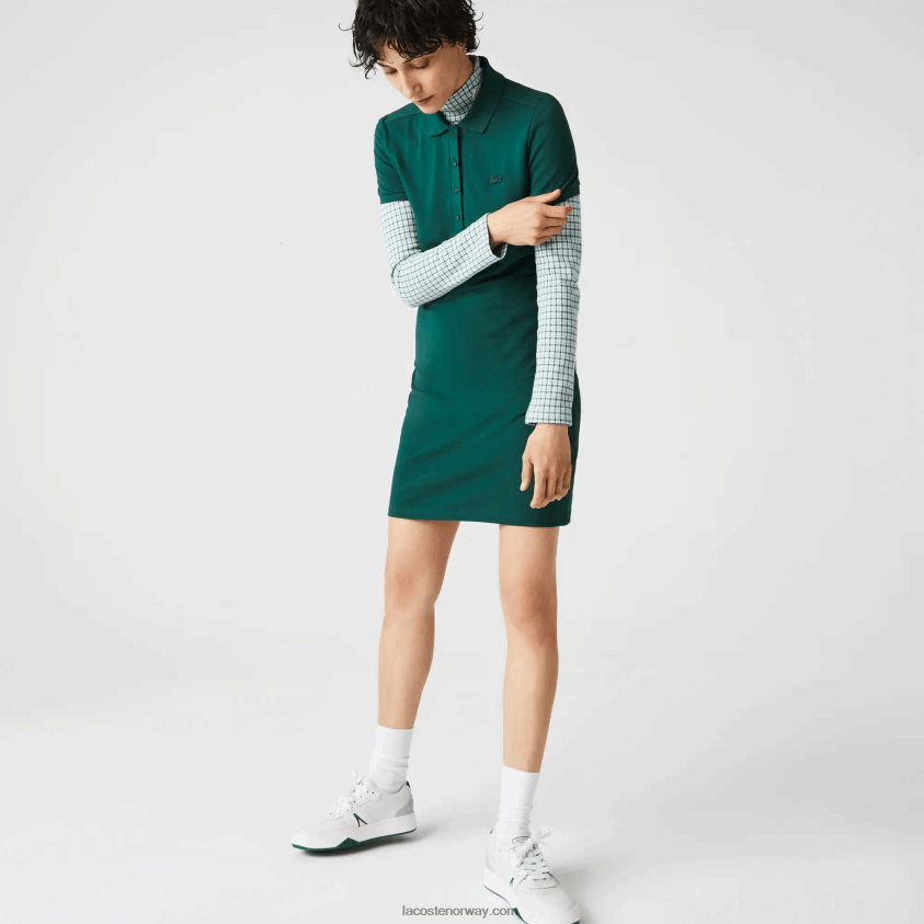 Lacoste piké-polokjole i stretch i bomull 4J4X0T2467 grønn 3m2 kvinner