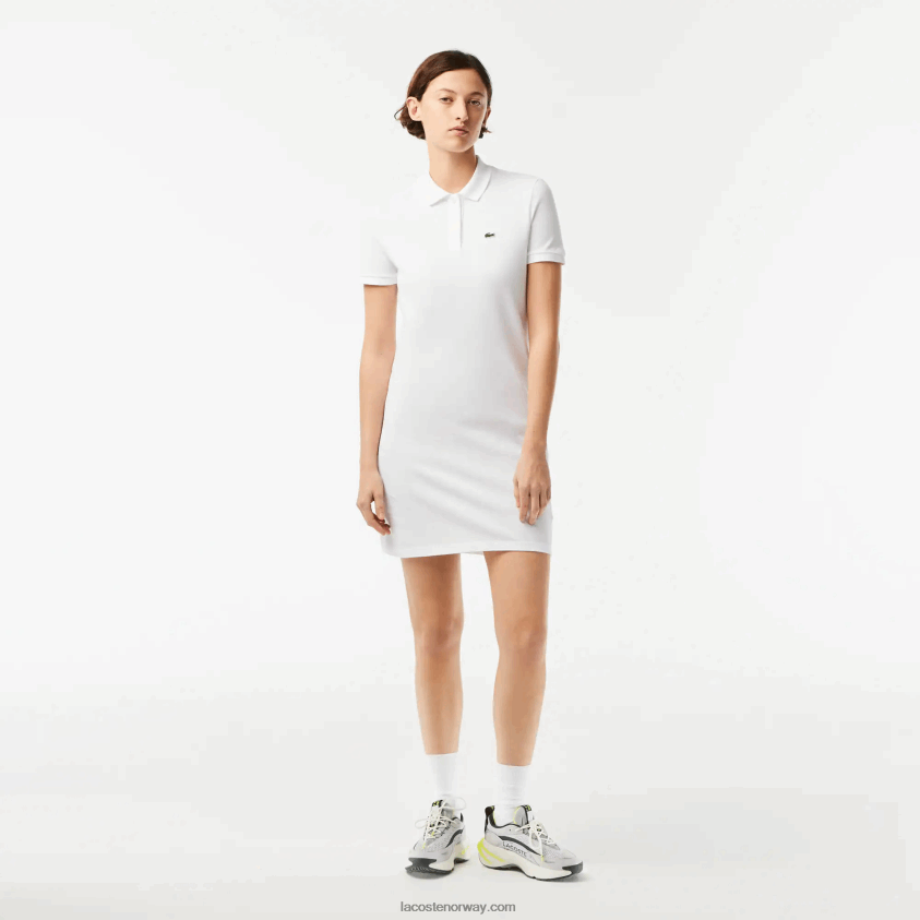 Lacoste pikéstrikket polokjole 4J4X0T2360 hvit 001 kvinner