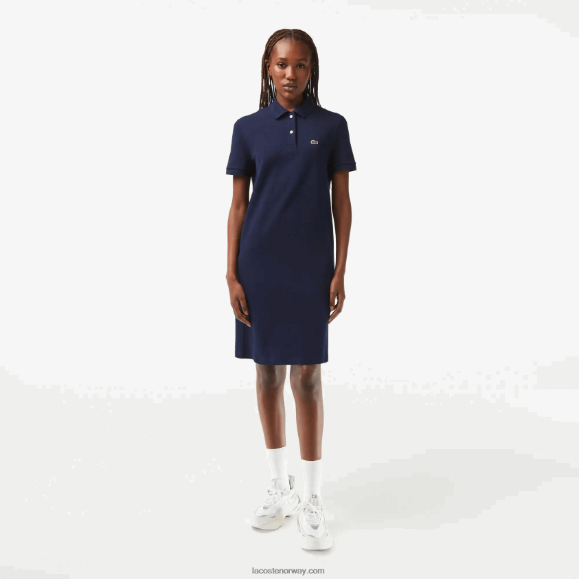 Lacoste pikéstrikket polokjole 4J4X0T2361 marineblå 166 kvinner