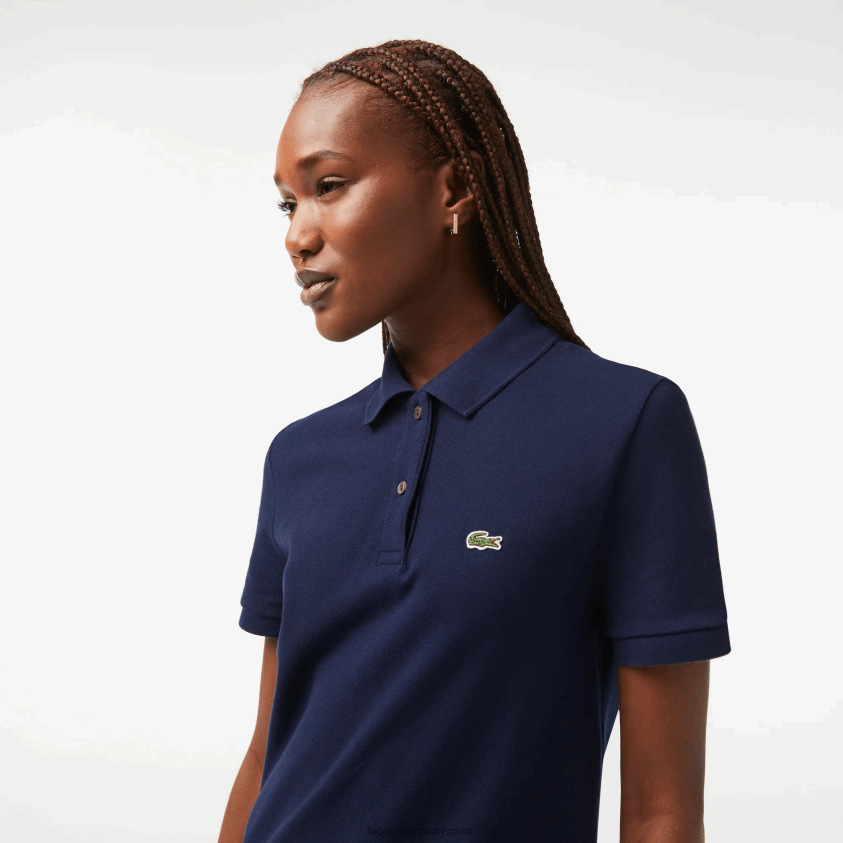 Lacoste pikéstrikket polokjole 4J4X0T2361 marineblå 166 kvinner