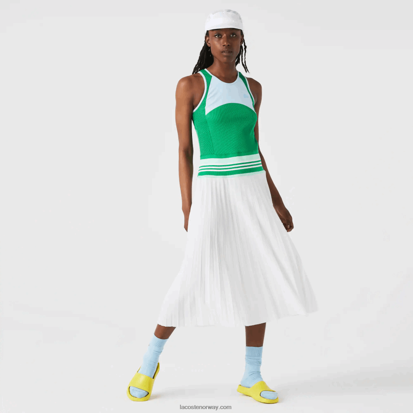 Lacoste plissert colourblock tank top kjole 4J4X0T2497 blå grønn hvit 2c5 kvinner