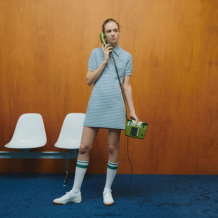 lacoste x goop stripete jacquardkjole 4J4X0T2672 marineblå hvit cjr kvinner