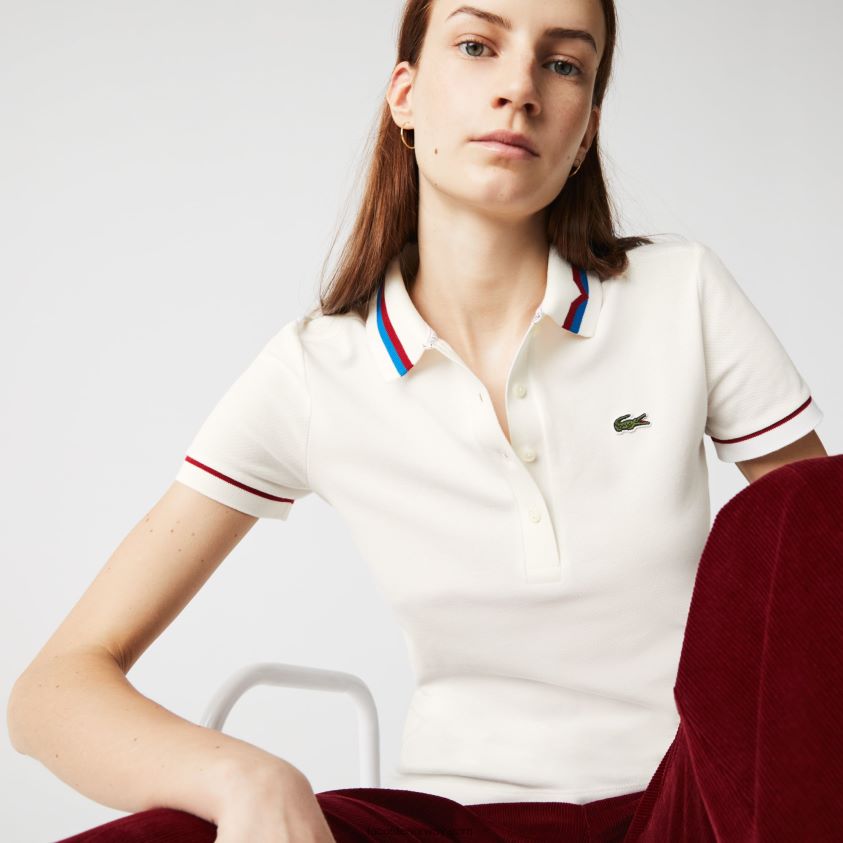 Lacoste laget i Frankrike slim fit piképolo i økologisk bomull 4J4X0T2507 hvit rød blå xkp kvinner
