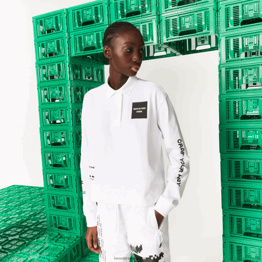 Lacoste live x minecraft overdimensjonert bomullspolo 4J4X0T2523 hvit 001 kvinner