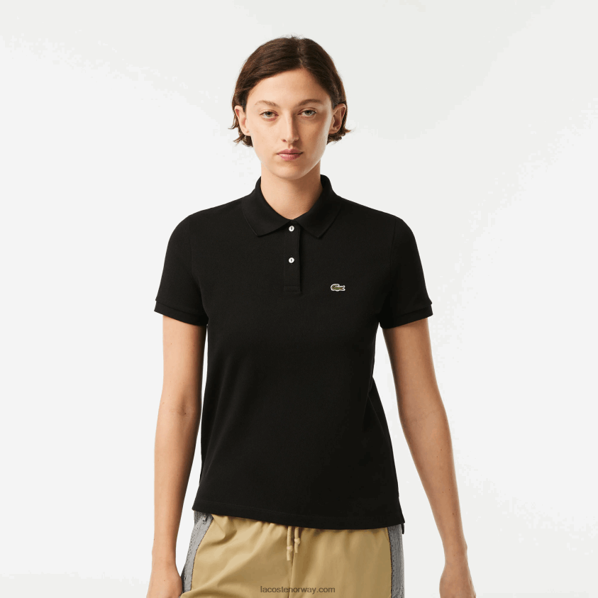 Lacoste petit pique polo i myk bomull med normal passform 4J4X0T2364 svart 031 kvinner