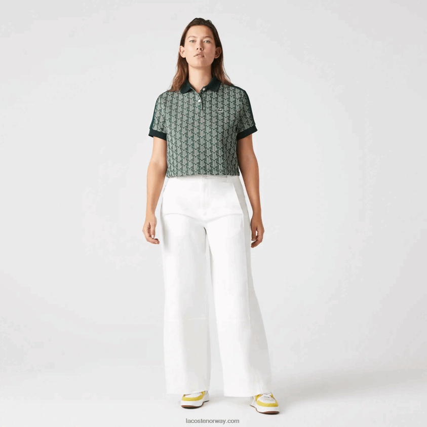 Lacoste polo med monogramtrykk med vanlig passform 4J4X0T2474 grønn beige 7m4 kvinner