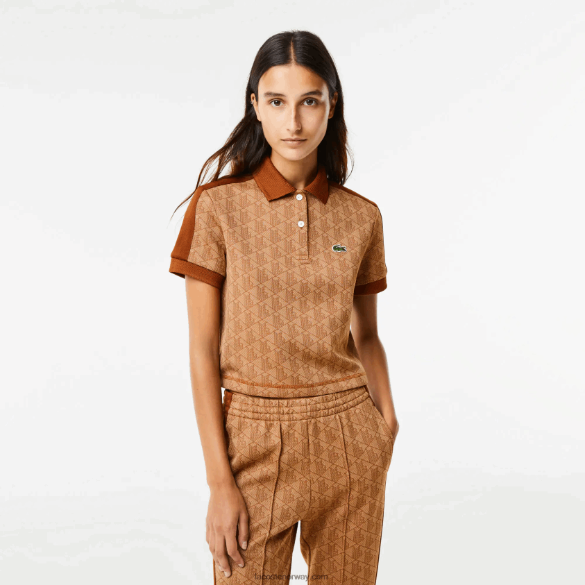 Lacoste polo med monogramtrykk med vanlig passform 4J4X0T2475 beige brun zwm kvinner