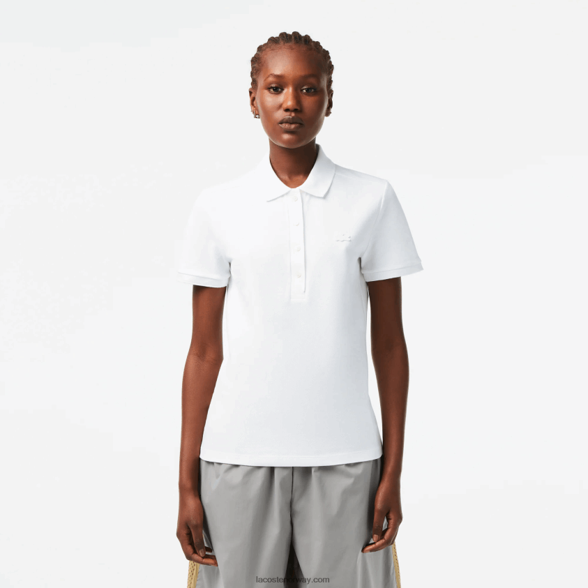 Lacoste slim fit stretch piképolo i bomull 4J4X0T2468 hvit 001 kvinner