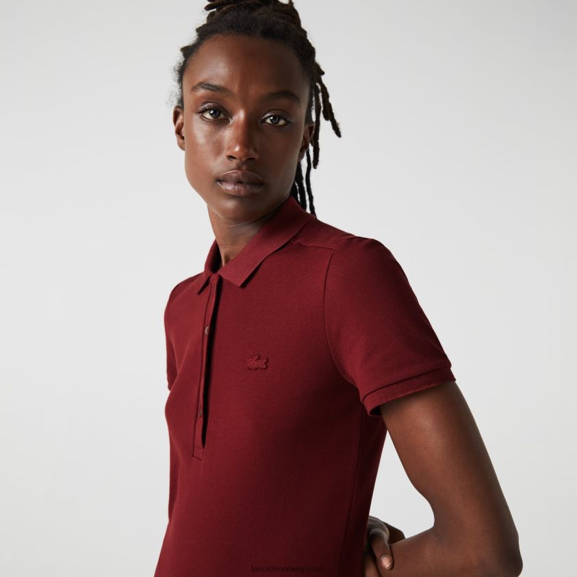 Lacoste slim fit stretch piképolo i bomull 4J4X0T2518 bordeaux zs1 kvinner