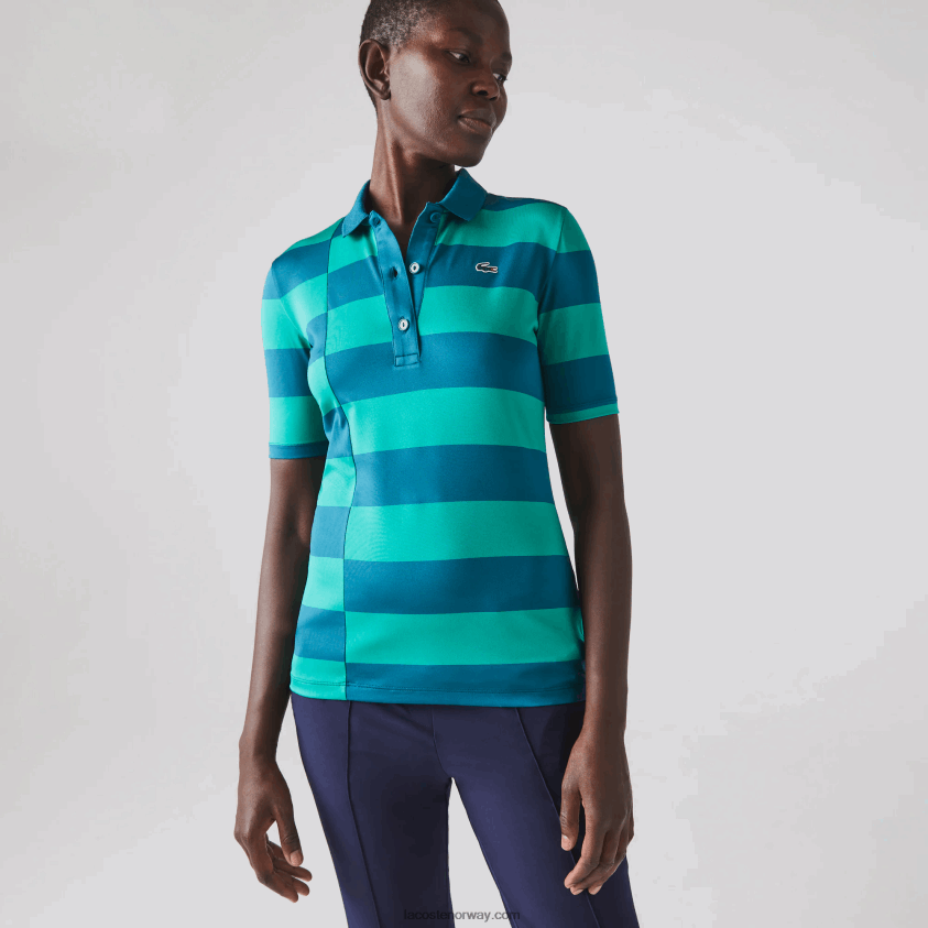 Lacoste sportsstripet jersey golfgenser 4J4X0T2489 grønn kxd kvinner