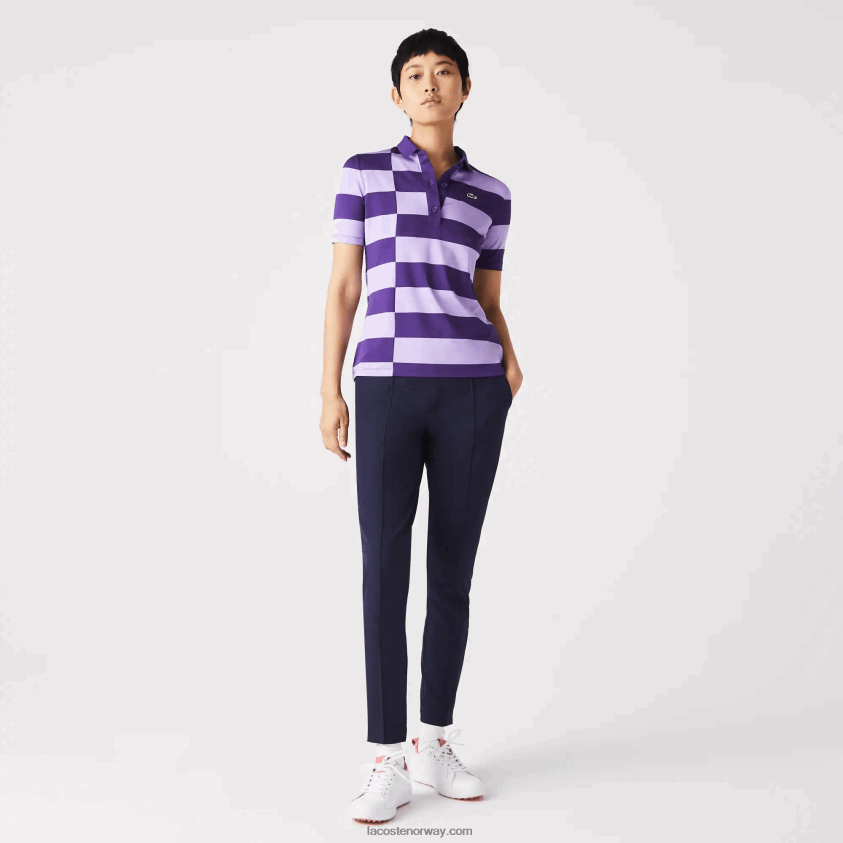 Lacoste sportsstripet jersey golfgenser 4J4X0T2490 lilla 5gm kvinner