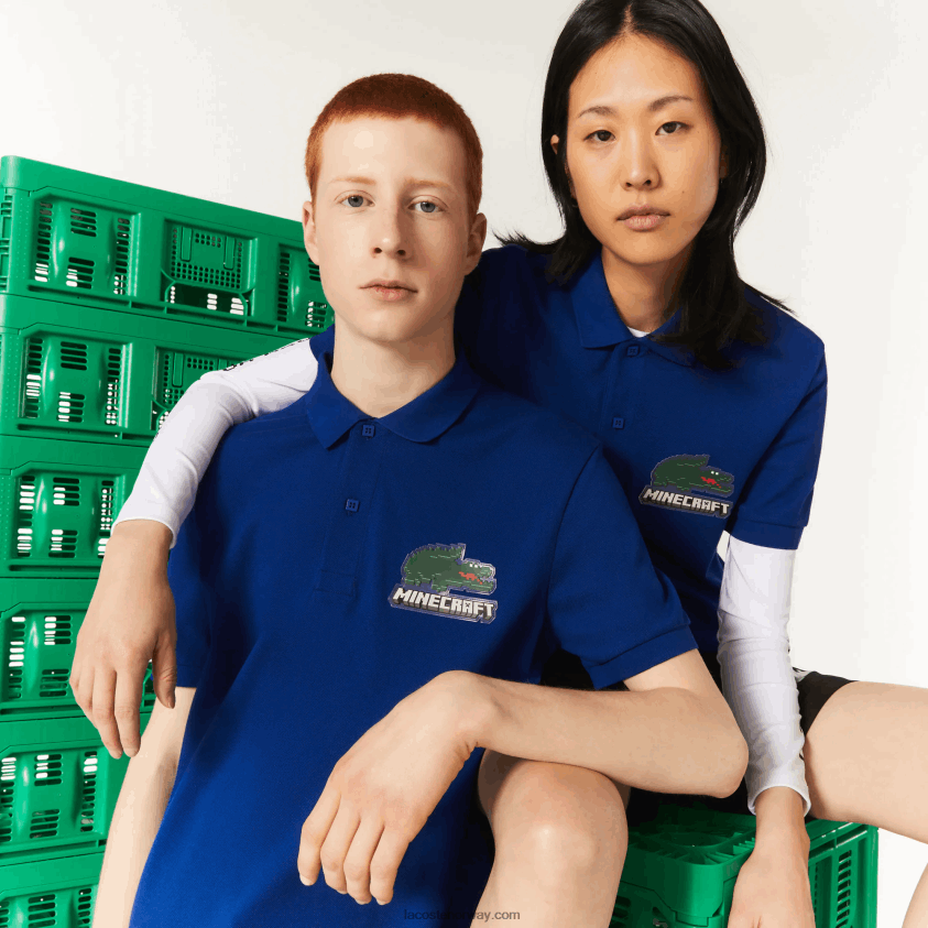 lacoste x minecraft polo i klassisk passform i økologisk bomull 4J4X0T942 blå bdm kvinner