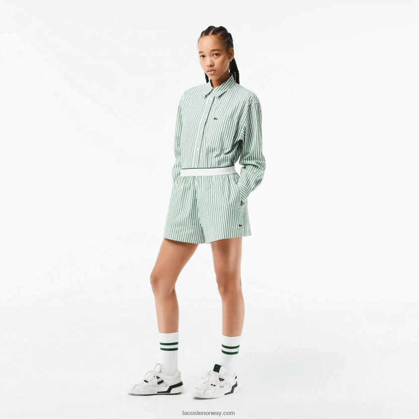 Lacoste stripete poplinshorts i bomull 4J4X0T2455 hvit kakigrønn vi4 kvinner