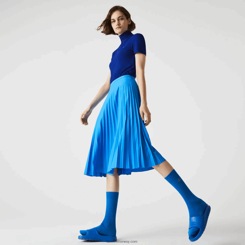 Lacoste elastisk midje flytende plissert skjørt 4J4X0T2600 blå ptv kvinner