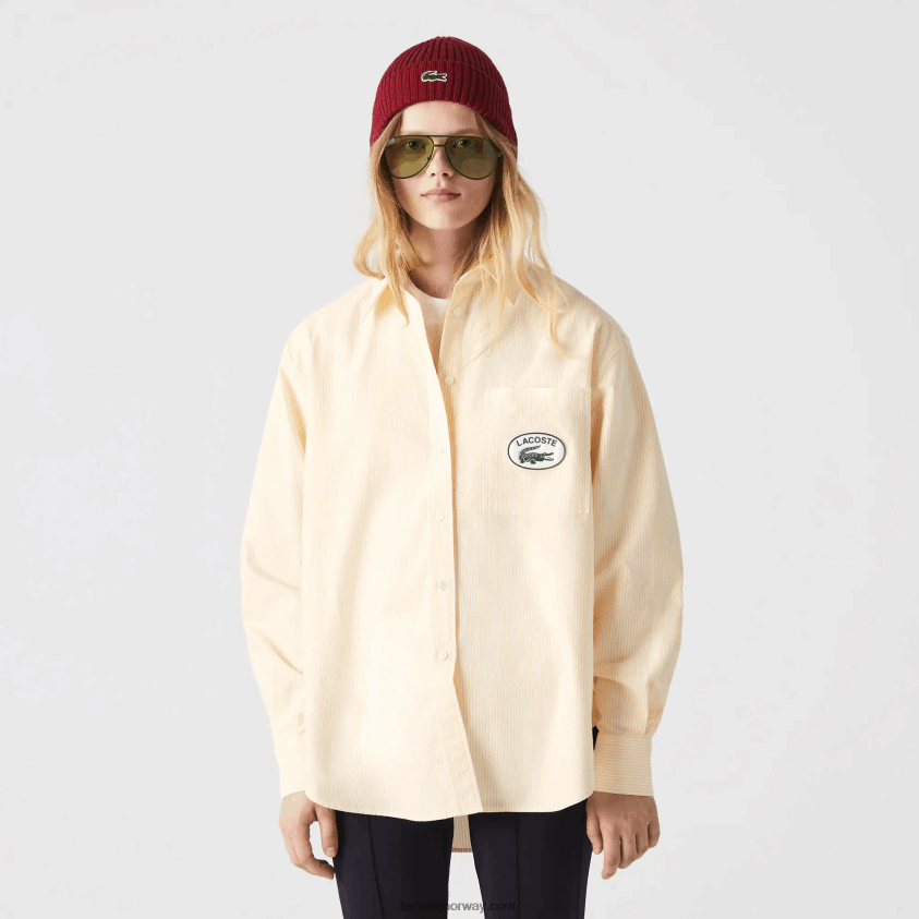 Lacoste Oversized skjorte i oxford bomull 4J4X0T2651 gul hvit hhf kvinner