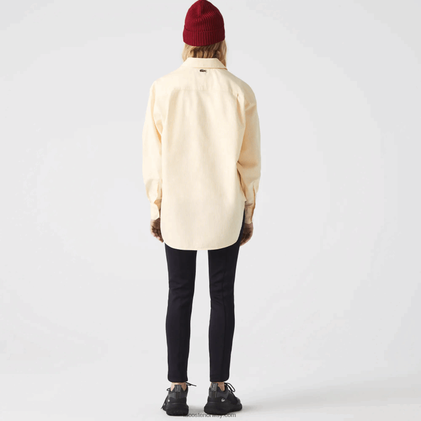 Lacoste Oversized skjorte i oxford bomull 4J4X0T2651 gul hvit hhf kvinner