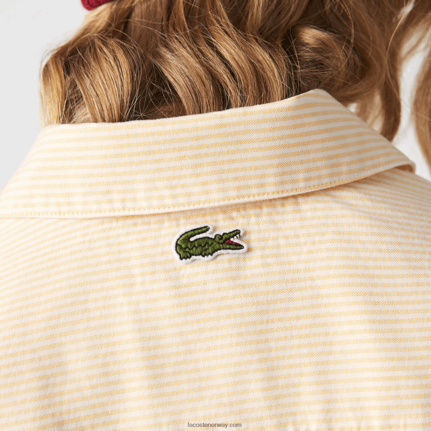 Lacoste Oversized skjorte i oxford bomull 4J4X0T2651 gul hvit hhf kvinner