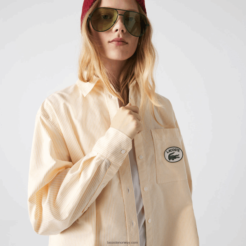 Lacoste Oversized skjorte i oxford bomull 4J4X0T2651 gul hvit hhf kvinner