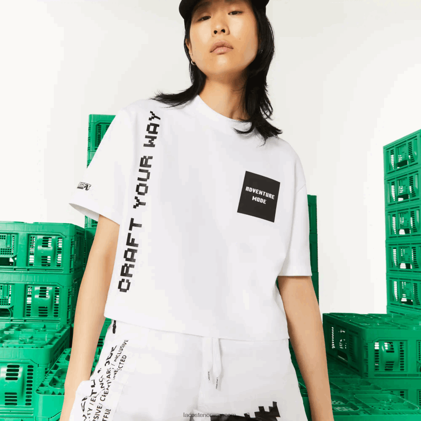 Lacoste live x minecraft kort t-skjorte i økologisk bomull 4J4X0T2605 hvit 001 kvinner