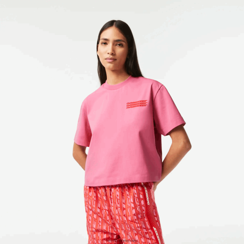 Lacoste oversized t-skjorte i bomullsjersey 4J4X0T2428 rosa 2r3 kvinner