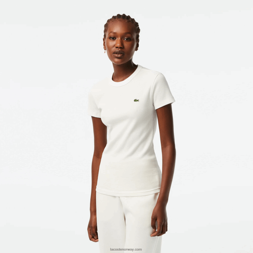 Lacoste slim fit t-skjorte i økologisk bomull 4J4X0T2384 hvit 70v kvinner