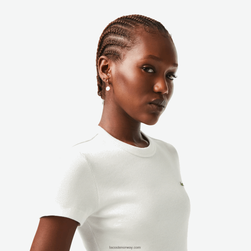 Lacoste slim fit t-skjorte i økologisk bomull 4J4X0T2384 hvit 70v kvinner