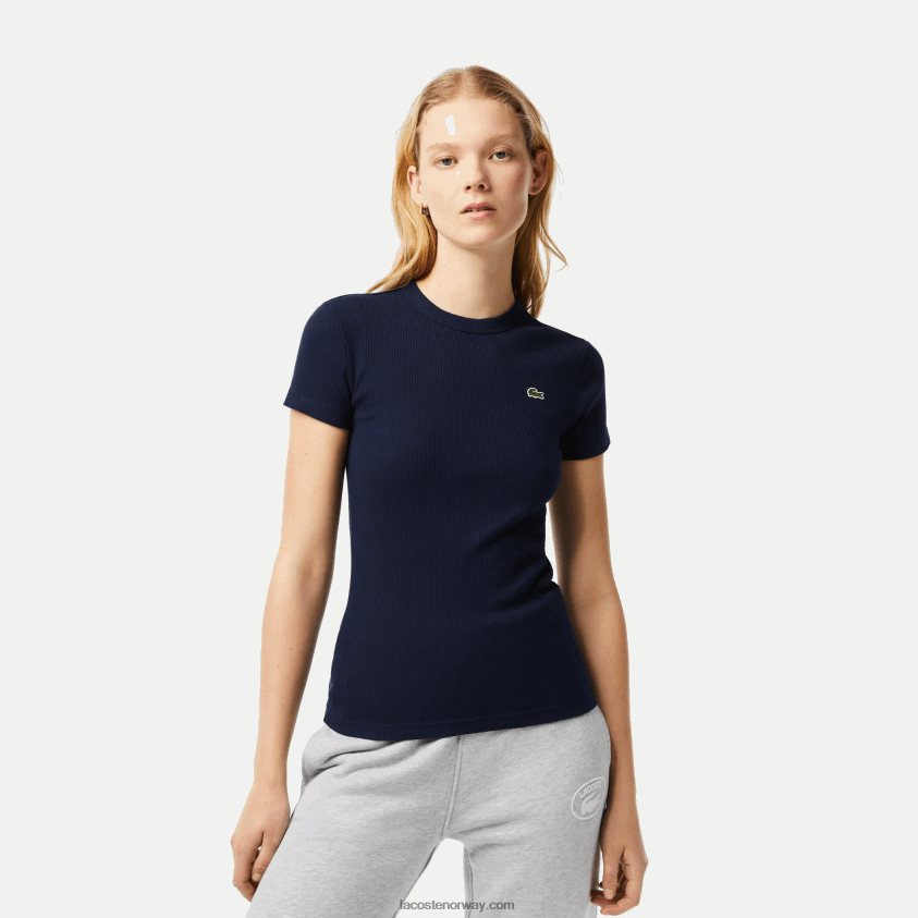 Lacoste slim fit t-skjorte i økologisk bomull 4J4X0T2385 marineblå 166 kvinner