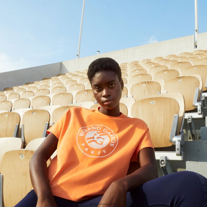 Lacoste sport roland garros t-skjorte med løs passform 4J4X0T2604 oransje hvit fnf kvinner